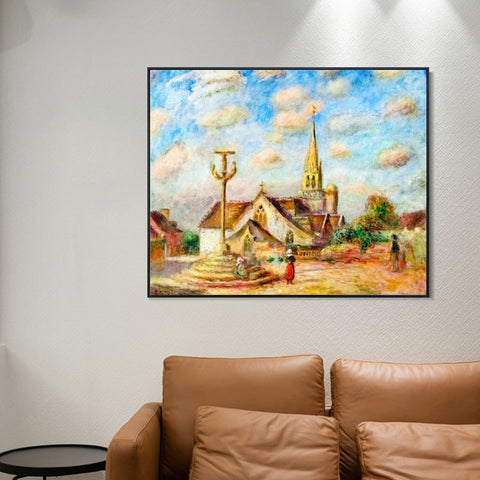 INVIN ART Framed Canvas CALVAIRE ET ÉGLISE DE NIZON by Pierre Auguste Renoir Wall Art Living Room Home Office Decorations