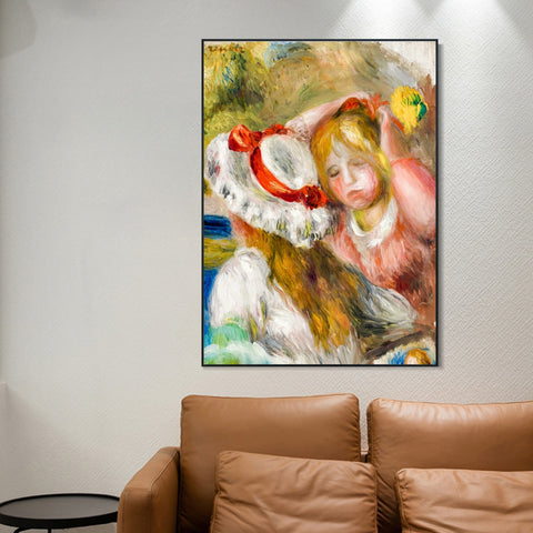 INVIN ART Framed Canvas CHAPEAU AU RUBAN ROUGE by Pierre Auguste Renoir Wall Art Living Room Home Office Decorations