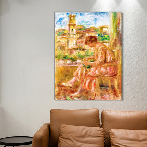 INVIN ART Framed Canvas FEMME À LA FENÊTRE AVEC SUR LE VIEUX NICE by Pierre Auguste Renoir Wall Art Living Room Home Office Decorations