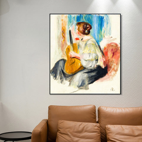 INVIN ART Framed Canvas FEMME A LA GUITARE by Pierre Auguste Renoir Wall Art Living Room Home Office Decorations