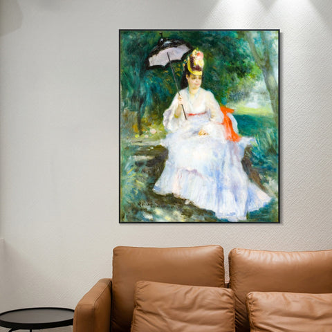 INVIN ART Framed Canvas FEMME À L'OMBRELLE ASSISE DANS LE JARDIN by Pierre Auguste Renoir Wall Art Living Room Home Office Decorations