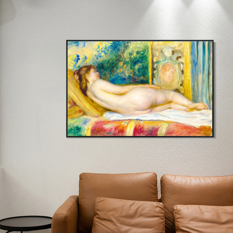 INVIN ART Framed Canvas FEMME NUE AU CANAPÉ by Pierre Auguste Renoir Wall Art Living Room Home Office Decorations