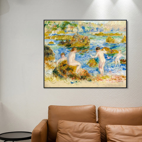 INVIN ART Framed Canvas GARCONS NUS DANS LES ROCHERS A GUERNSEY by Pierre Auguste Renoir Wall Art Living Room Home Office Decorations