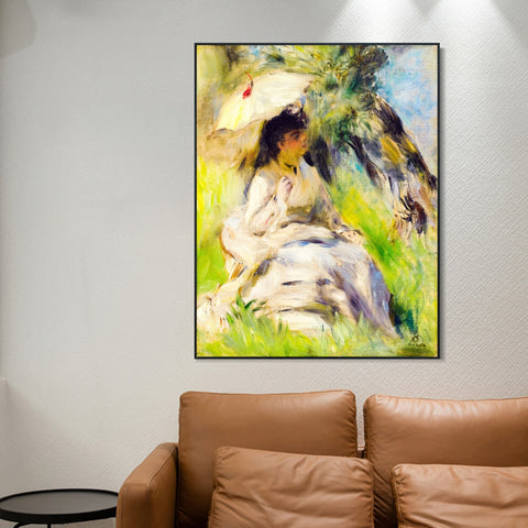 INVIN ART Framed Canvas JEUNE FEMME A L'OMBRELLE by Pierre Auguste Renoir Wall Art Living Room Home Office Decorations