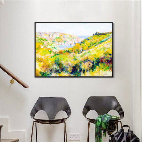 INVIN ART Framed Canvas Hills around the Bay of Moulin Huet, Guernsey by Pierre Auguste Renoir Wall Art Living Room Home Office Decorations