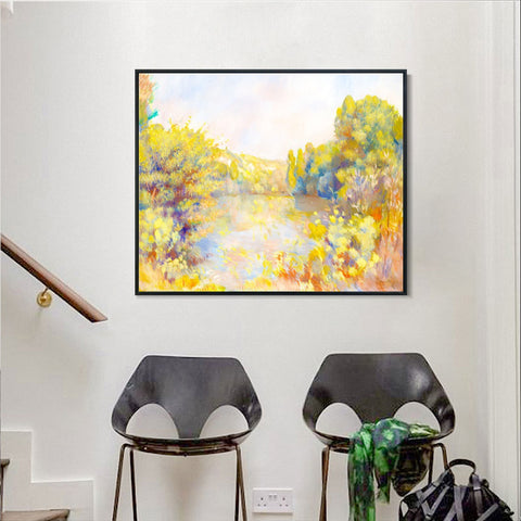 INVIN ART Framed Canvas Lakeside Landscape by Pierre Auguste Renoir Wall Art Living Room Home Office Decorations