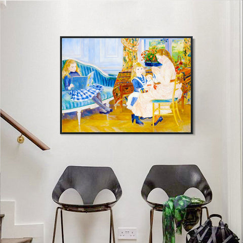 INVIN ART Framed Canvas L'après midi des enfants à Wargemont by Pierre Auguste Renoir Wall Art Living Room Home Office Decorations
