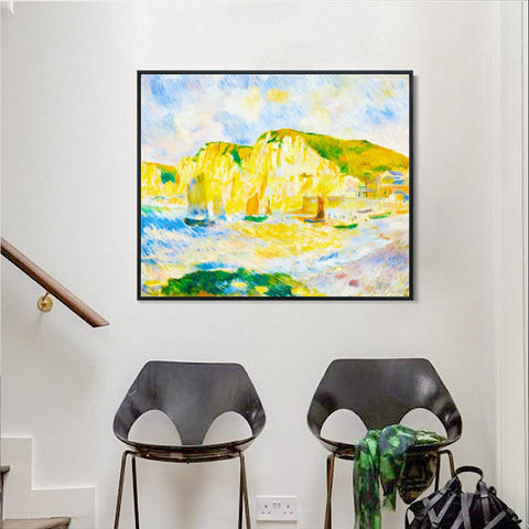 INVIN ART Framed Canvas Sea and Cliffs by Pierre Auguste Renoir Wall Art Living Room Home Office Decorations