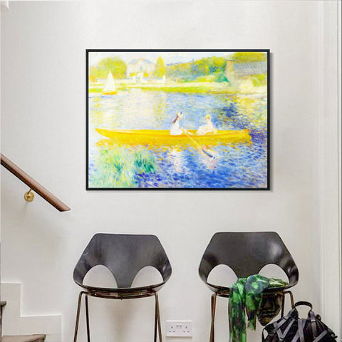 INVIN ART Framed Canvas The Skiff(La Yole) by Pierre Auguste Renoir Wall Art Living Room Home Office Decorations