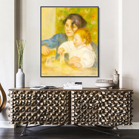 INVIN ART Framed Canvas Child with Toys - Gabrielle and the Artist's Son by Pierre Auguste Renoir Wall Art Living Room Home Office Decorations
