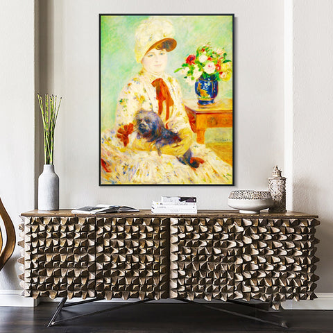 INVIN ART Framed Canvas Mlle Charlotte Berthier by Pierre Auguste Renoir Wall Art Living Room Home Office Decorations