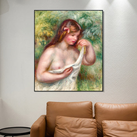 INVIN ART Framed Canvas JEUNE FEMME ARRANGEANT SA CHEMISE by Pierre Auguste Renoir Wall Art Living Room Home Office Decorations