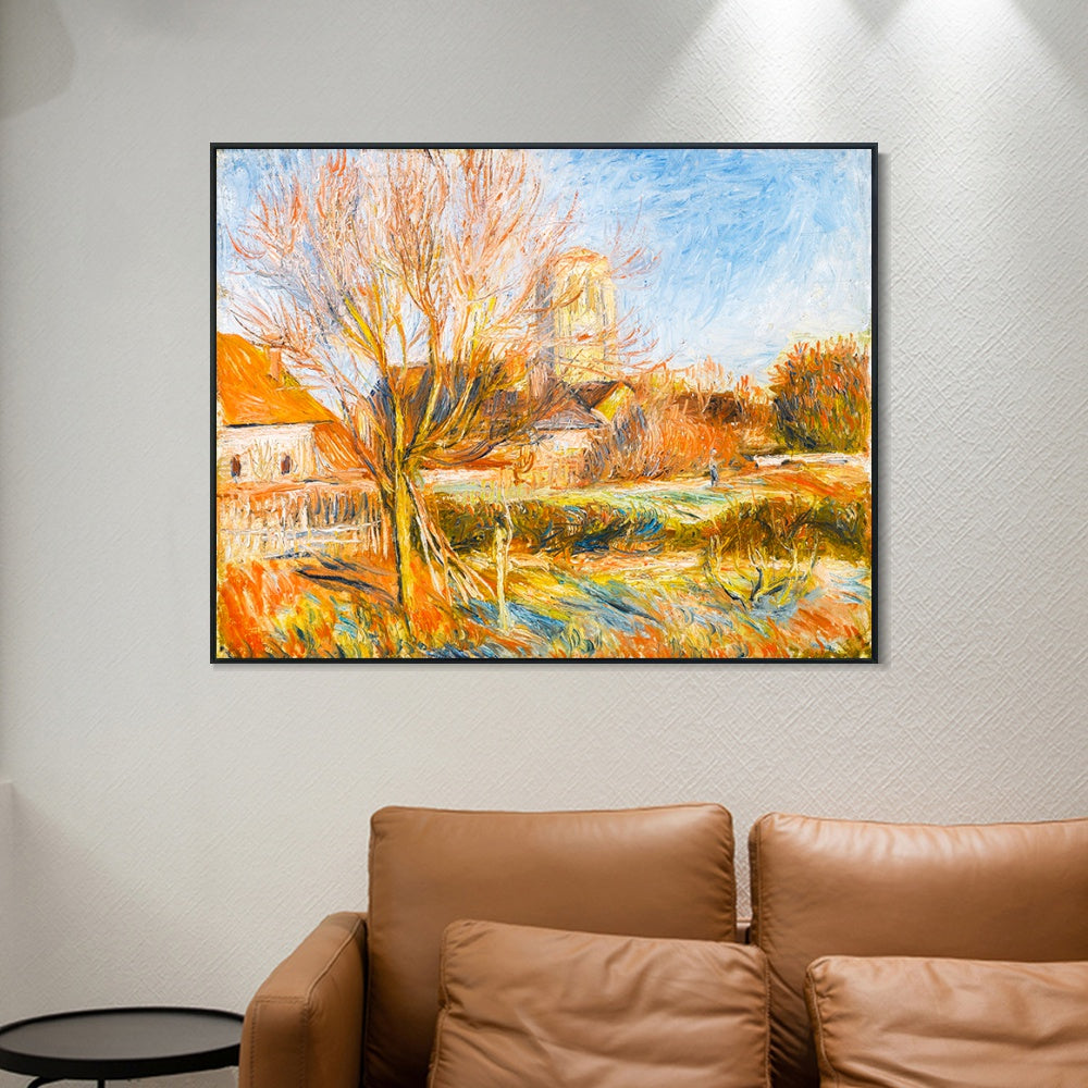 INVIN ART Framed Canvas LE VILLAGE DE BONNECOURT by Pierre Auguste Renoir Wall Art Living Room Home Office Decorations