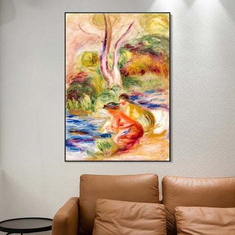 INVIN ART Framed Canvas LES LAVEUSES by Pierre Auguste Renoir Wall Art Living Room Home Office Decorations