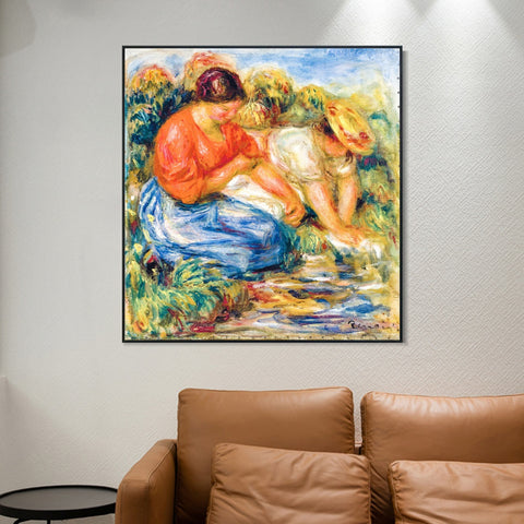 INVIN ART Framed Canvas LES PETITES LAVEUSES À CAGNES by Pierre Auguste Renoir Wall Art Living Room Home Office Decorations