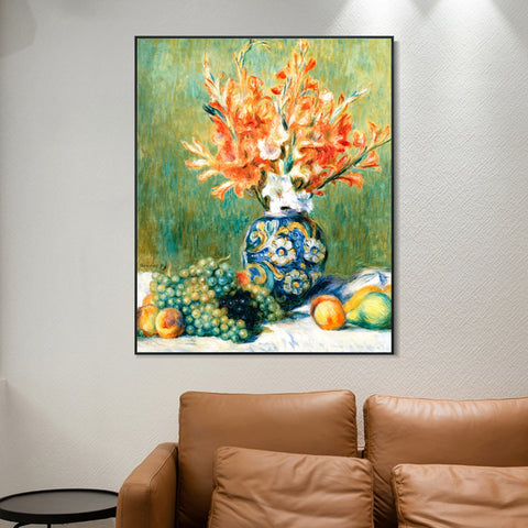 INVIN ART Framed Canvas NATURE MORTE, FLEURS ET FRUITS by Pierre Auguste Renoir Wall Art Living Room Home Office Decorations