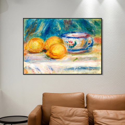 INVIN ART Framed Canvas Nature morte, trois citrons et une tasse by Pierre Auguste Renoir Wall Art Living Room Home Office Decorations