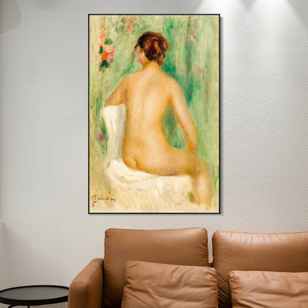 INVIN ART Framed Canvas NU ASSIS, DE DOS by Pierre Auguste Renoir Wall Art Living Room Home Office Decorations