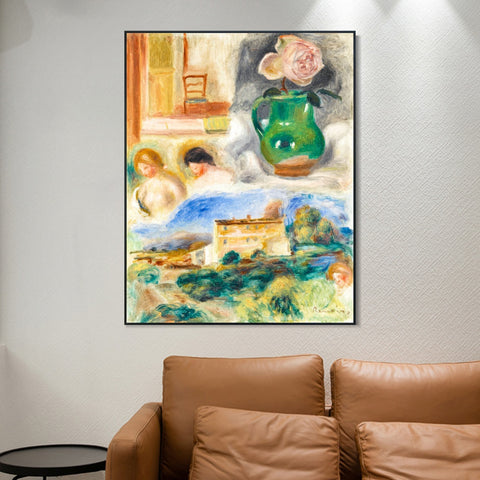 INVIN ART Framed Canvas PAYSAGE ET TÊTES DE FEMMES by Pierre Auguste Renoir Wall Art Living Room Home Office Decorations