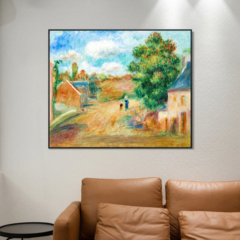 INVIN ART Framed Canvas PAYSAGE, ENTRÉE DE VILLAGE AVEC FEMME ET ENFANT by Pierre Auguste Renoir Wall Art Living Room Home Office Decorations
