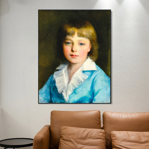 INVIN ART Framed Canvas PORTRAIT OF A BOY IN BLUE by Pierre Auguste Renoir Wall Art Living Room Home Office Decorations
