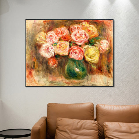 INVIN ART Framed Canvas VASE DE FLEURS 2 by Pierre Auguste Renoir Wall Art Living Room Home Office Decorations