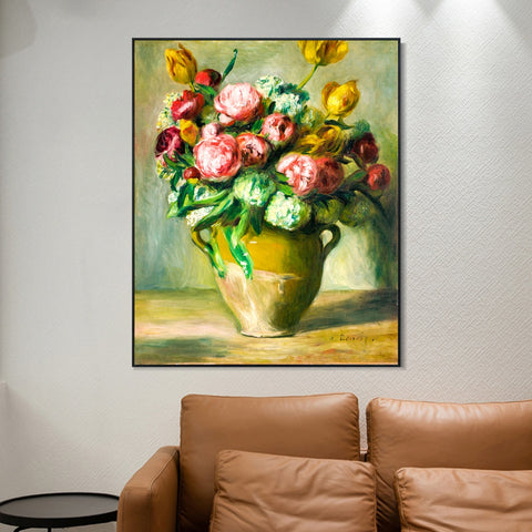 INVIN ART Framed Canvas VASE DE PIVOINES by Pierre Auguste Renoir Wall Art Living Room Home Office Decorations