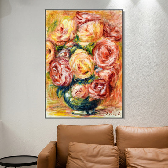 INVIN ART Framed Canvas VASE DE ROSES by Pierre Auguste Renoir Wall Art Living Room Home Office Decorations