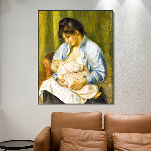 INVIN ART Framed Canvas A Woman Nursing a Child by Pierre Auguste Renoir Wall Art Living Room Home Office Decorations