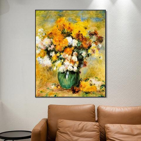 INVIN ART Framed Canvas Bouquet_de_Chrysanthèmes by Pierre Auguste Renoir Wall Art Living Room Home Office Decorations