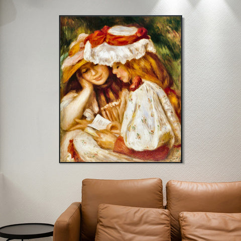 INVIN ART Framed Canvas Jeunes Filles lisant by Pierre Auguste Renoir Wall Art Living Room Home Office Decorations