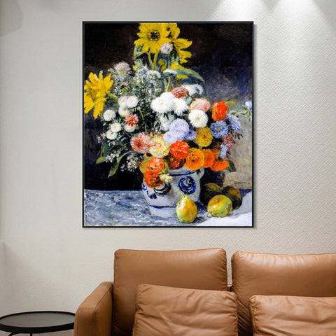 INVIN ART Framed Canvas Mixed Flowers in an Earthenware Pot by Pierre Auguste Renoir Wall Art Living Room Home Office Decorations