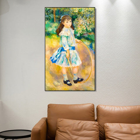 INVIN ART Framed Canvas Girl with a Hoop by Pierre Auguste Renoir Wall Art Living Room Home Office Decorations