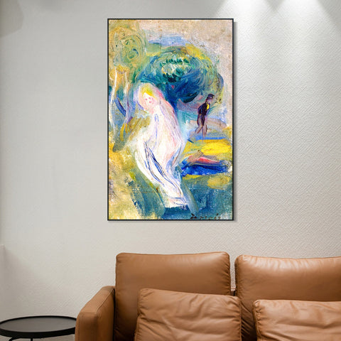 INVIN ART Framed Canvas Nude with Figure in Background by Pierre Auguste Renoir Wall Art Living Room Home Office Decorations