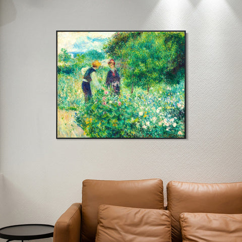 INVIN ART Framed Canvas Picking Flowers by Pierre Auguste Renoir Wall Art Living Room Home Office Decorations