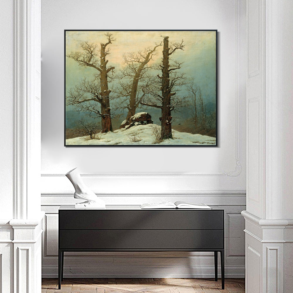 INVIN ART Framed Canvas Dolmen in the snow by Caspar David Friedrich Wall Art Living Room Home Office Decorations