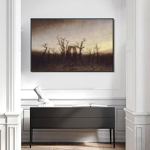 INVIN ART Framed Canvas Abbey among Oak Trees by Caspar David Friedrich Wall Art Living Room Home Office Decorations