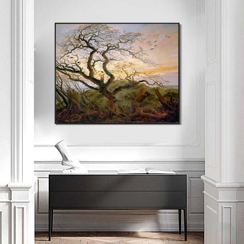 INVIN ART Framed Canvas Tree with Ravens and Prehistoric Tumulus on The Baltic Coast#1 by Caspar David Friedrich Wall Art Living Room Home Office Decorations
