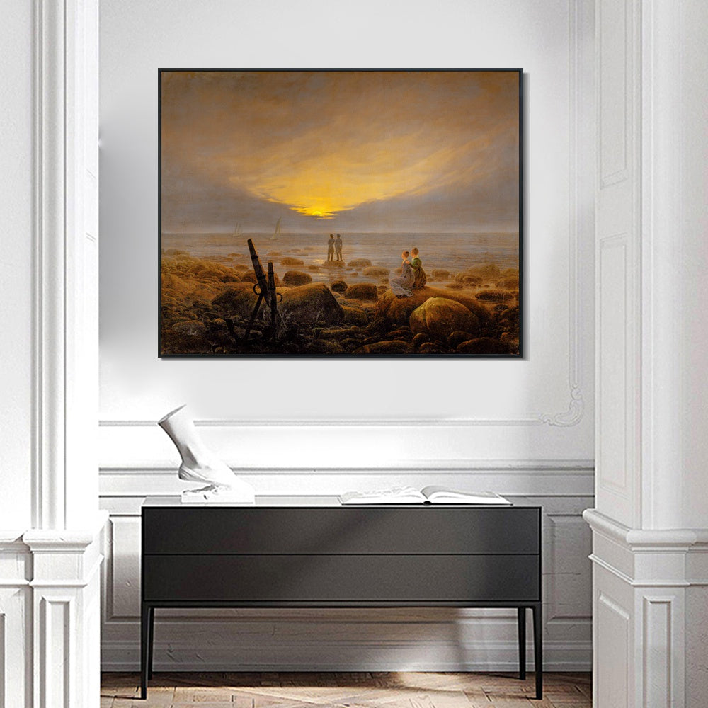 INVIN ART Framed Canvas Moonrise on The Seashore, 1821 by Caspar David Friedrich Wall Art Living Room Home Office Decorations