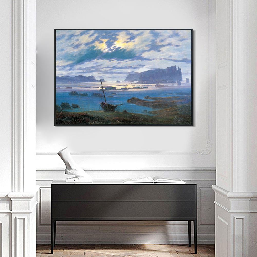 INVIN ART Framed Canvas Northern Sea by Moonlight by Caspar David Friedrich Wall Art Living Room Home Office Decorations