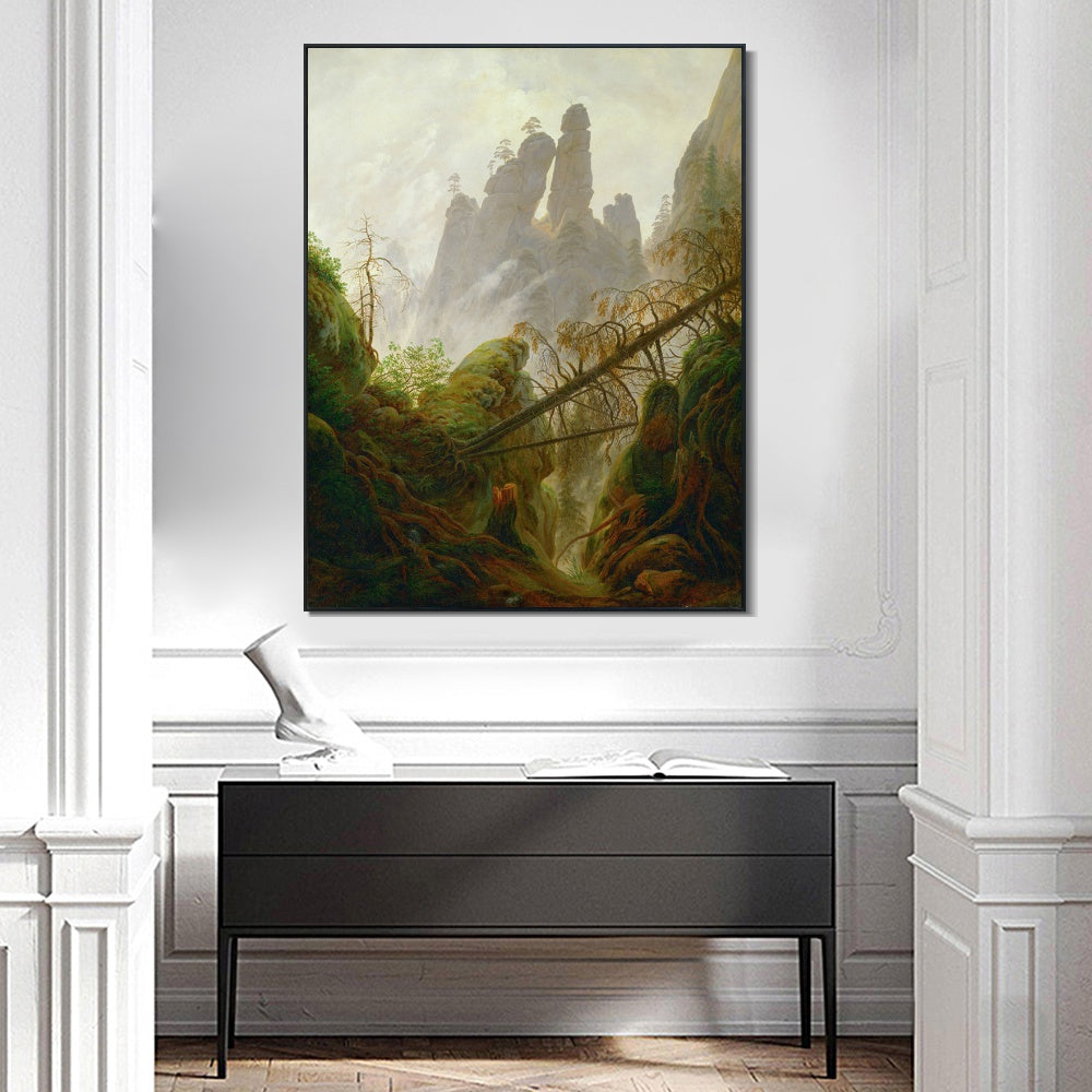 INVIN ART Framed Canvas Rocky Ravine by Caspar David Friedrich Wall Art Living Room Home Office Decorations