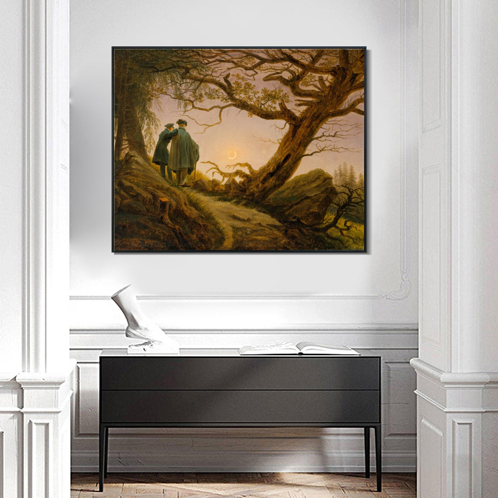 INVIN ART Framed Canvas Two Men Contemplating The Moon by Caspar David Friedrich Wall Art Living Room Home Office Decorations