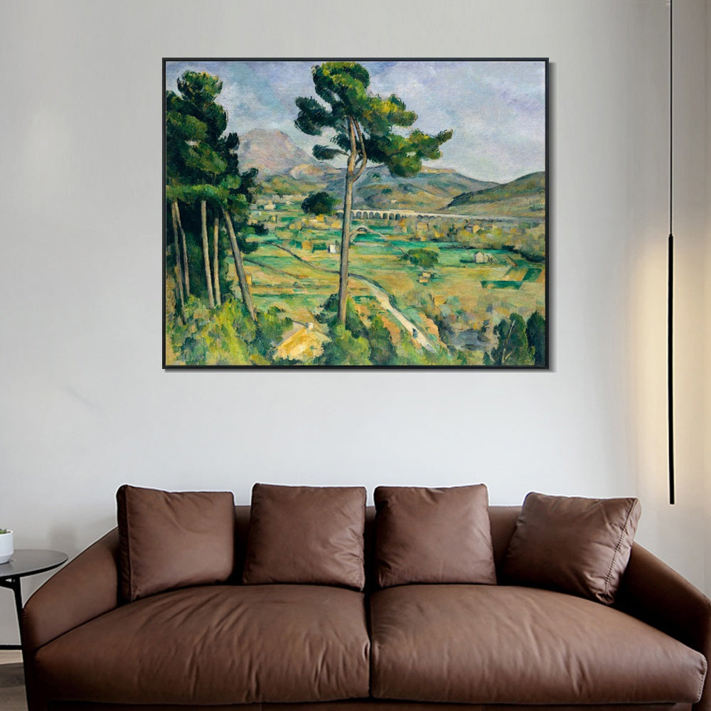 INVIN ART Framed Canvas Giclee Print Art Mont Sainte-Victoire and the Viaduct of the Arc River Vally by Paul Cezanne Wall Art