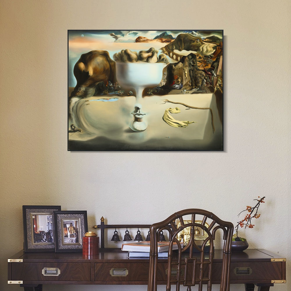 INVIN ART Framed Canvas Giclee Print Art Apparition of a Face and Fruit Dish on a Beach,C.1938 by Salvador Dali Wall Art