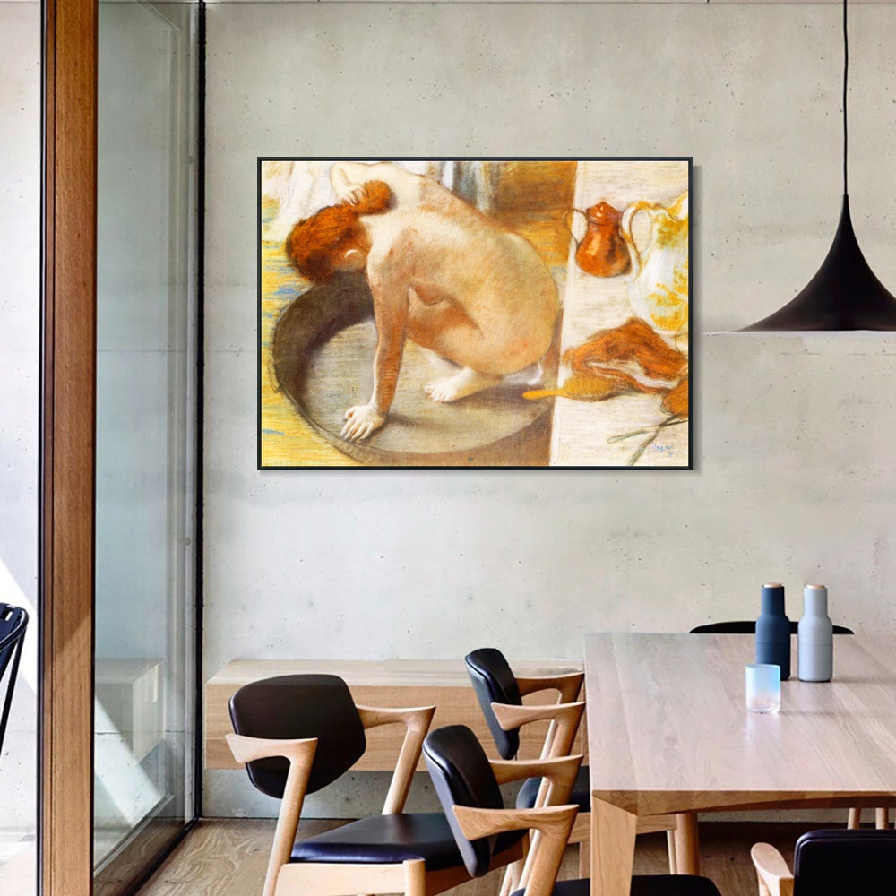INVIN ART Framed Canvas Giclee Print Art Le Tub sur carton by Edgar Degas Wall Art
