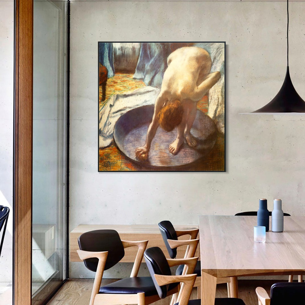 INVIN ART Framed Canvas Giclee Print Art Le Tub by Edgar Degas Wall Art