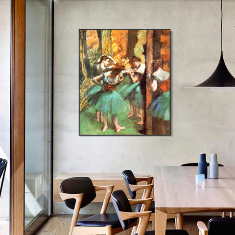 INVIN ART Framed Canvas Giclee Print Art Danseuses roses et vertes by Edgar Degas Wall Art Living Room Home Office Decorations
