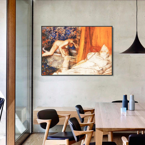 INVIN ART Framed Canvas Giclee Print Art Le Bain by Edgar Degas Wall Art Living Room Home Office Decorations