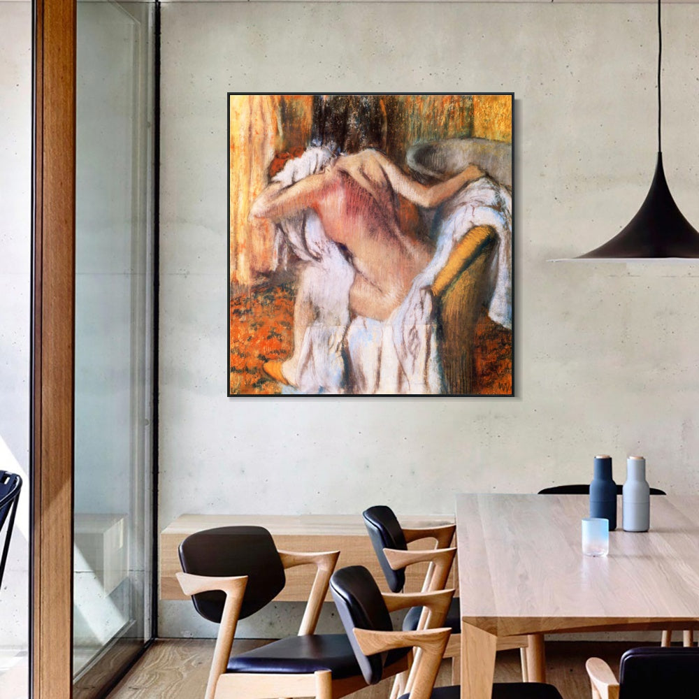 INVIN ART Framed Canvas Giclee Print Apr篓篓s le bain, femme s'asseyant by Edgar Degas Wall Art