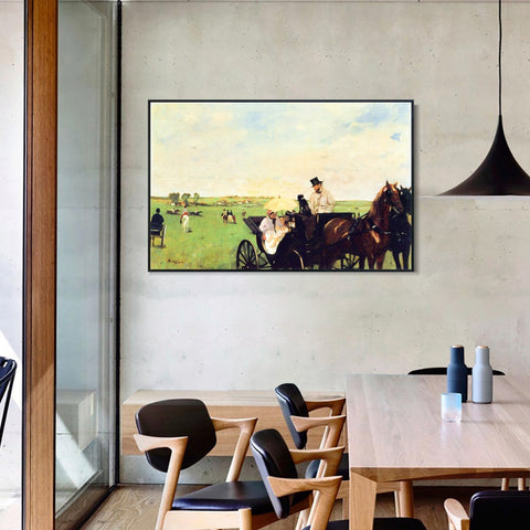 INVIN ART Framed Canvas Giclee Print Art A Carriage at the Races by Edgar Degas Wall Art Living Room Home Office Decorations